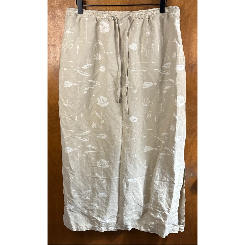VINTAGE Silk Linen Cream White Floral Maxi Skirt 14 Boho Resort Capsule Summer